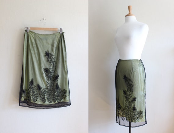 Vintage 1990s Sue Wong Peacock Feather Beaded Over