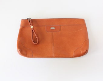 Vintage Orangey Brown Leather Clutch Bag