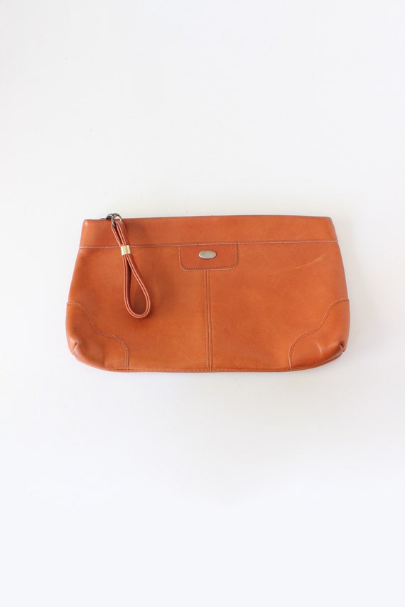Vintage Orangey Brown Leather Clutch Bag
