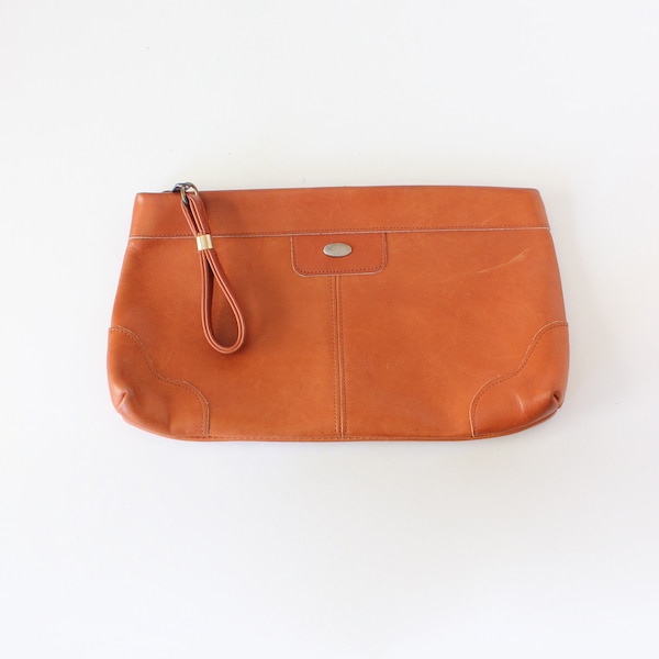 Vintage Orangey Brown Leather Clutch Bag