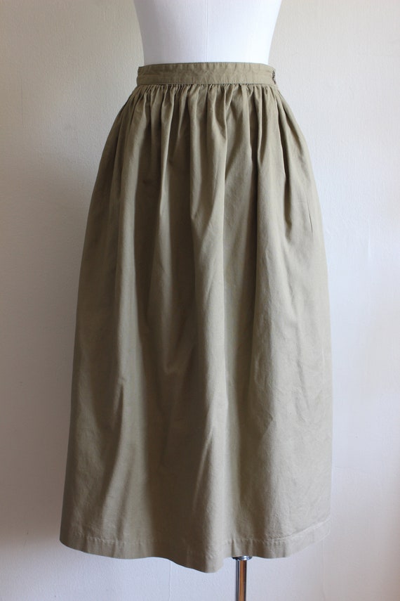 Vintage 1980s Khaki Cotton Full Midi Skirt - image 4