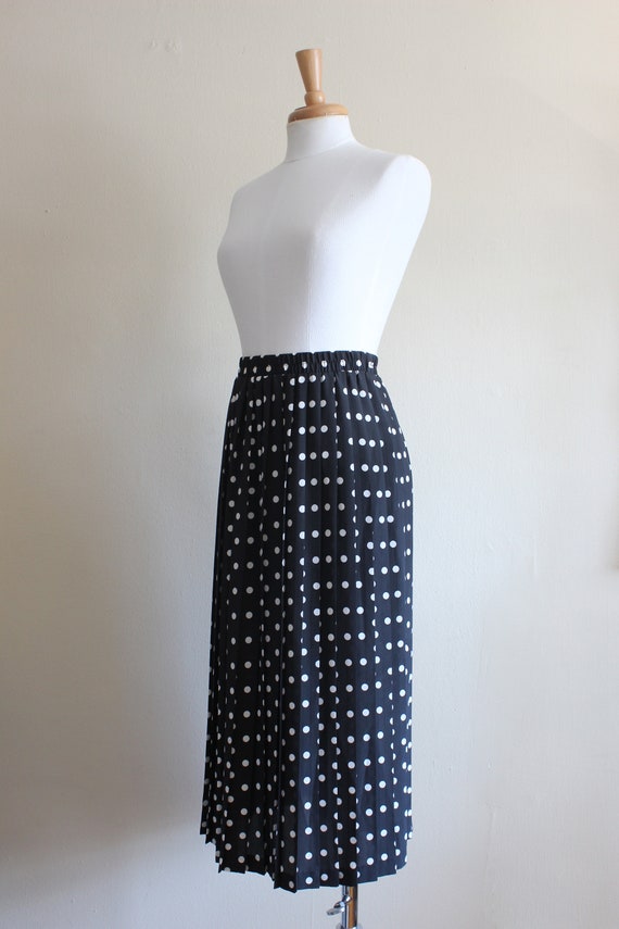 Vintage Black and White Polka Dot Pleated Midi Sk… - image 5