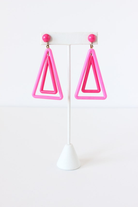 Vintage 1960s Pink Acrylic Triangles Dangle Earrin