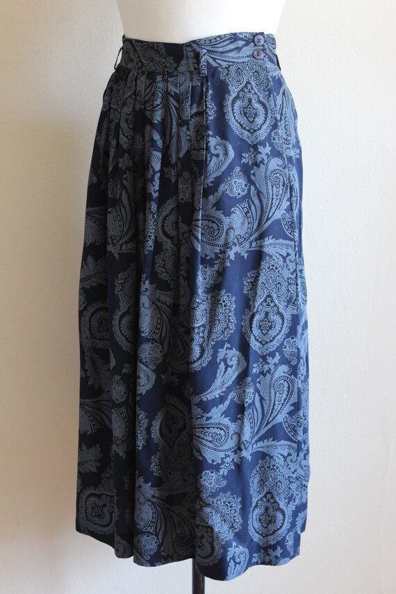 Vintage 1990s Blue Paisley Midi Skirt - image 7