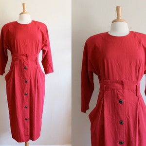 Vintage 1980s Scarlett Red Dolman Sleeve Wiggle Dress