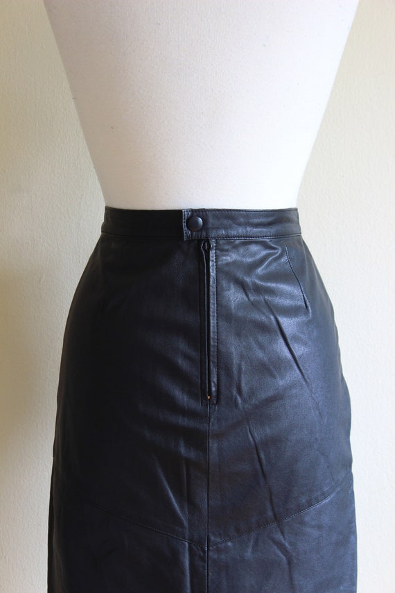 Vintage Black Leather High Waist Wiggle Skirt - image 9