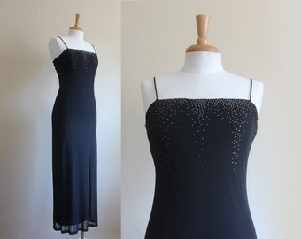 Vintage 1990s Byer Too! Glitter Dot Black Stretch Mesh Maxi Dress