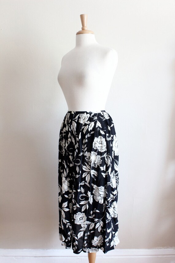 Vintage Ivory & Black Floral Chiffon Full Midi Sk… - image 3