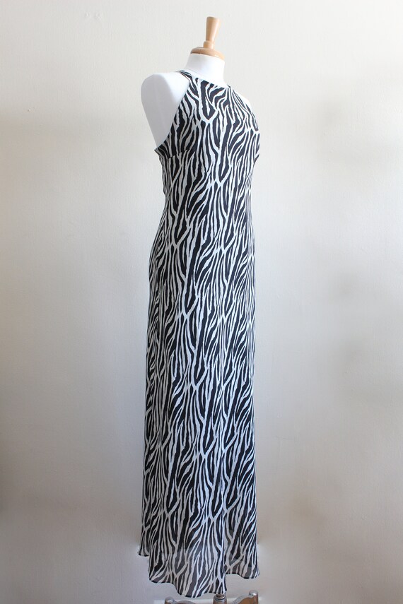 Vintage 1990s Black & White Animal Print Chiffon … - image 5