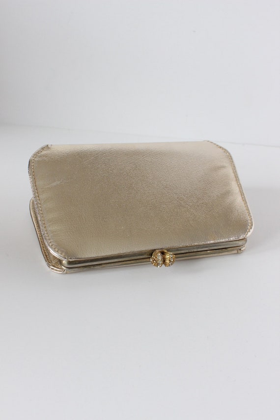 Vintage 1960s Metallic Gold Faux Leather Clutch - image 7
