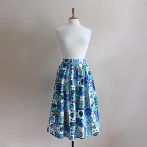 Vintage 1990s does 1950s Blue Mixed Print Midi Skirt