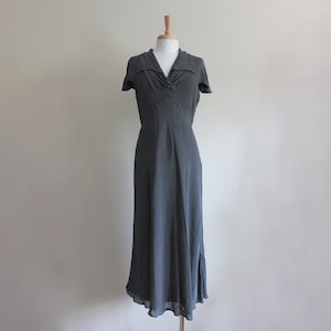 Vintage Talbots 1990s does 1940s Style Navy Polka Dot Silk Dress