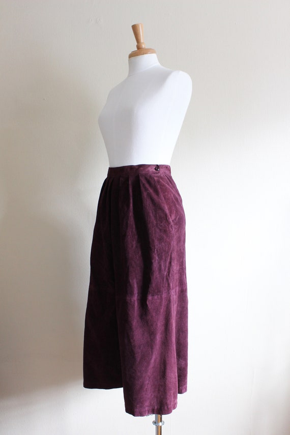 Vintage 1980s Purple Suede Midi Skirt - image 5