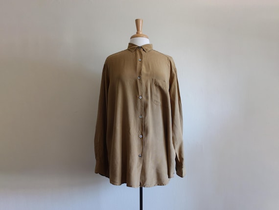 J.Crew, Vintage 1990s J. Crew Long Sleeve Bronze 100% Silk Button Down Shirt