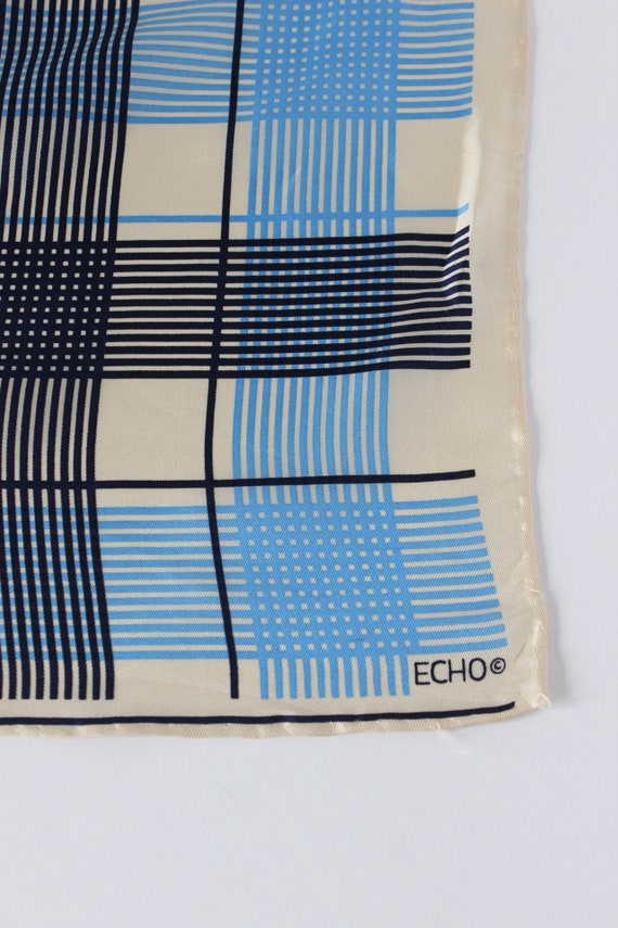 Vintage Blue Plaid Silk Blend Echo Scarf - image 8