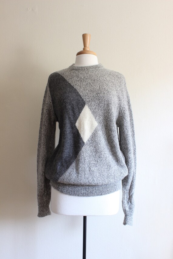 Vintage White and Grey Alpaca Knit Slouchy Sweater - image 3