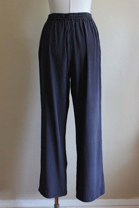 Vintage 1990s Navy Polka Dot Silk Top and Pants 2… - image 7