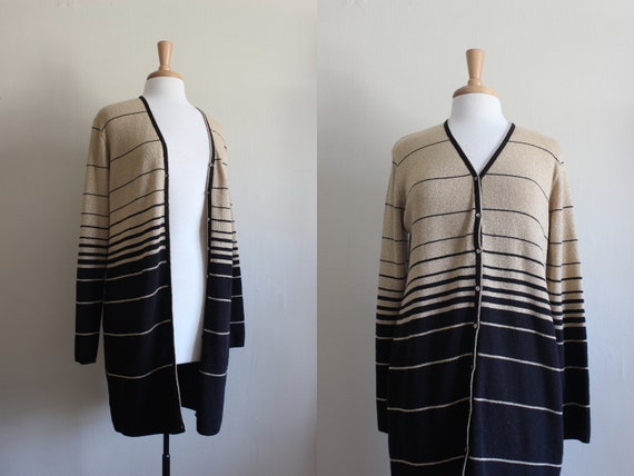 Vintage Black & Gold Metallic Stripe Long Cardiga… - image 1