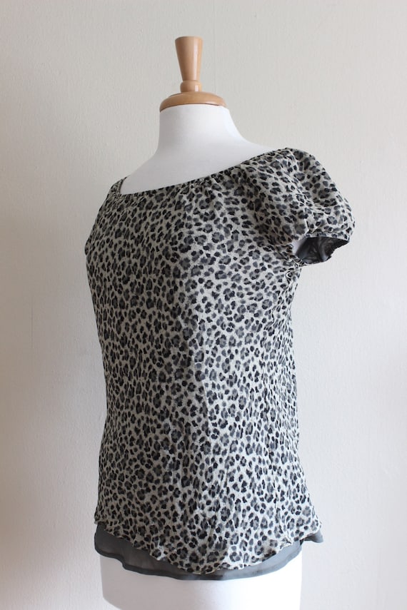 Vintage Leopard Print Silk Chiffon Bias Cut Top - image 9