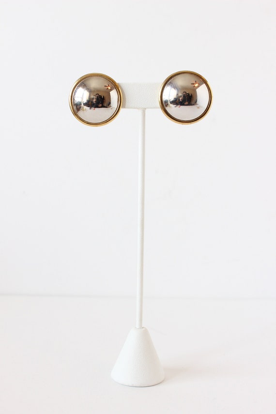 Vintage Monet Mixed Metals Large Button Earrings - image 1