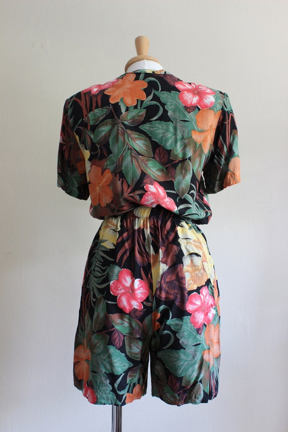 Vintage Black Multicolor Floral 2-Piece Top and S… - image 7