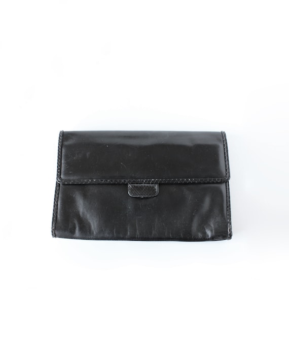 Vintage 1970s Maryann Rosenfeld Oversize Black Leather Clutch