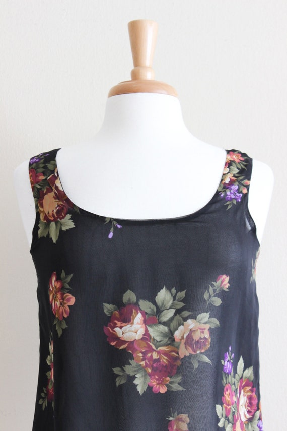 Vintage 1990s Black Floral Sheer Chiffon Top - image 3