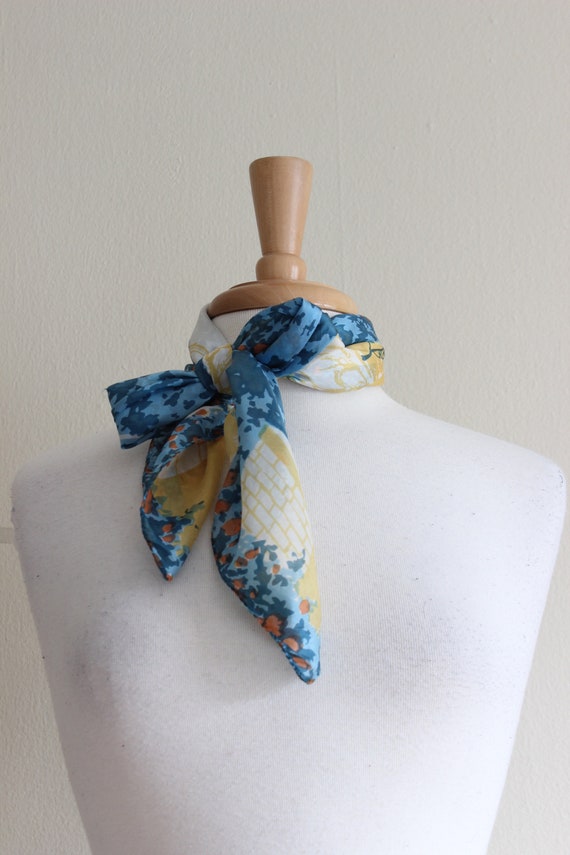 Vintage Yellow & Teal Roman Statues Silk Scarf - image 9