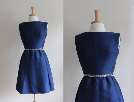 Vintage 1960s Rhinestone Belt Navy Blue Suzy Peret