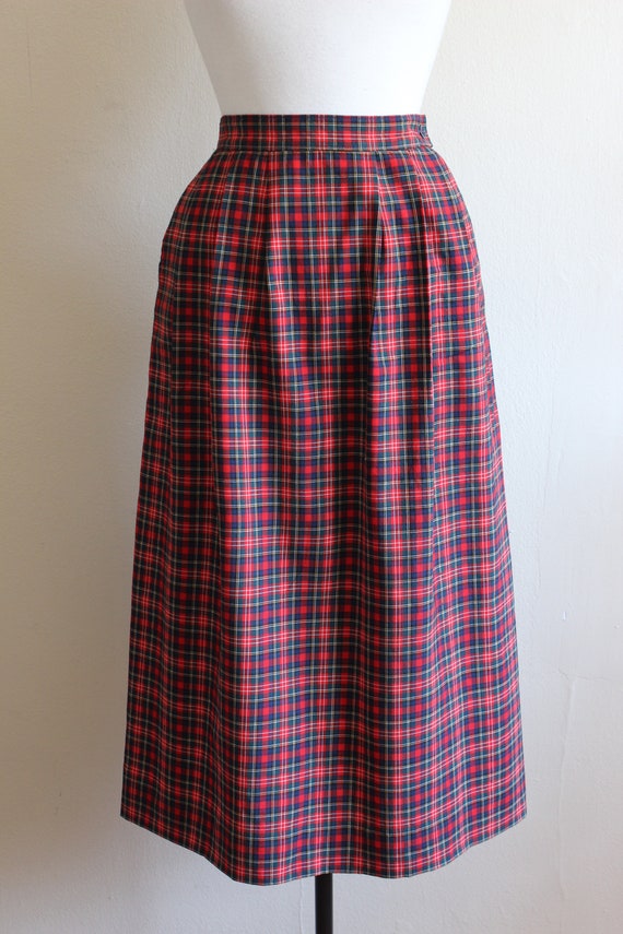 Vintage Pendleton Red Plaid Wool A-Line Midi Skirt - image 3