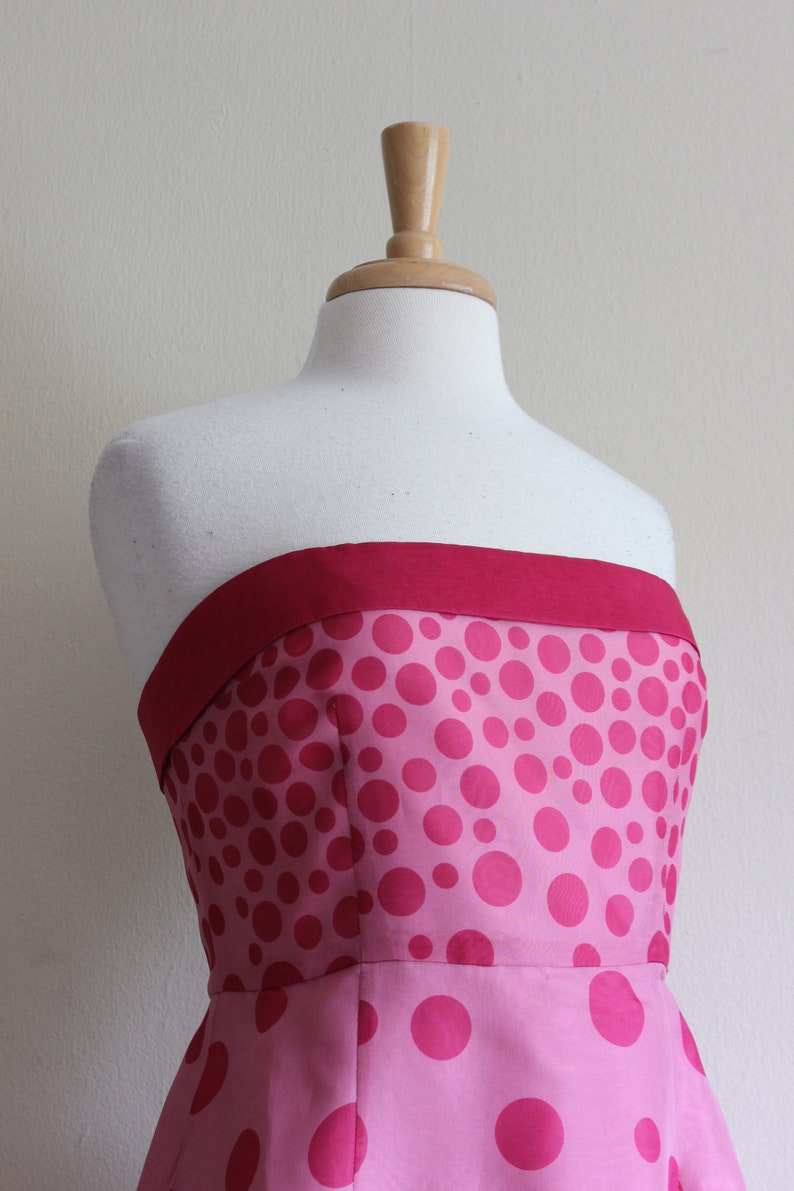 Vintage Y2K Kay Unger Pink Polka Dot Strapless Dress image 5