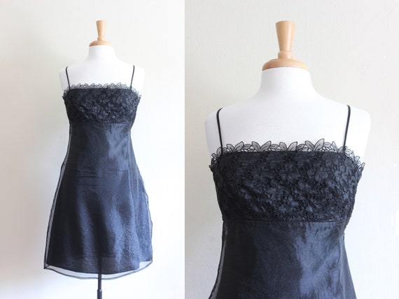 Vintage 1990s Laundry Black Sheer Organza Mini Dre