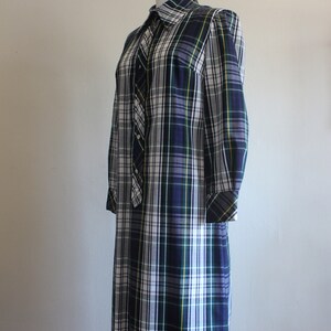 Vintage 1960s Navy, Green & White Plaid Long Sleeve Shirtdress image 6