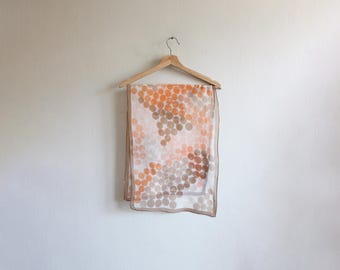 Vintage Brown & Orange Polka Dot Crepe Chiffon Scarf