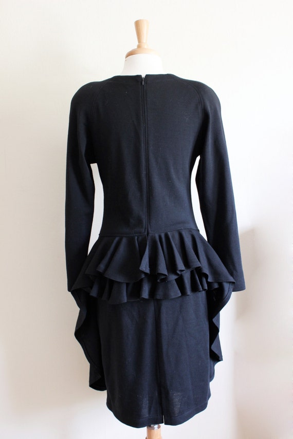 Vintage Long Sleeve Black Wool Knit Bustle Back D… - image 4