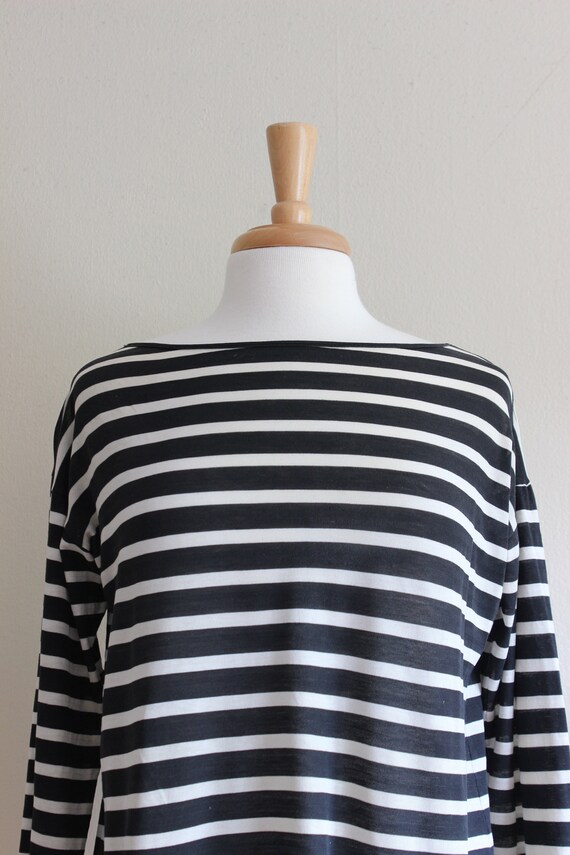 Vintage 1980s Sheer Black & White Stripe Kenzo Top - image 4