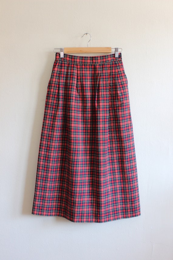 Vintage Pendleton Red Plaid Wool A-Line Midi Skirt - image 4