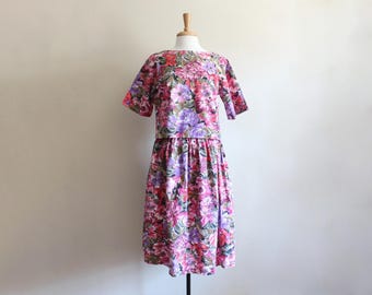 Vintage Pink, Red, & Purple Floral 2-Piece Top and Skirt Set