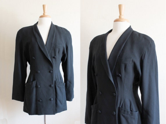 Vintage Kenar Black Crepe Shawl Collar Jacket - image 1