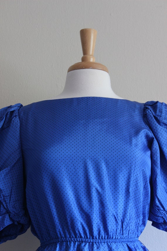 Vintage 1980s Black & Blue Polka Dot Puff Sleeve … - image 5