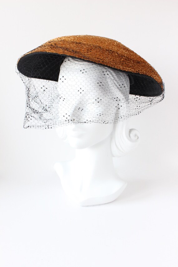 Vintage 1950s Phil Strann Cello Straw Saucer Hat - image 4