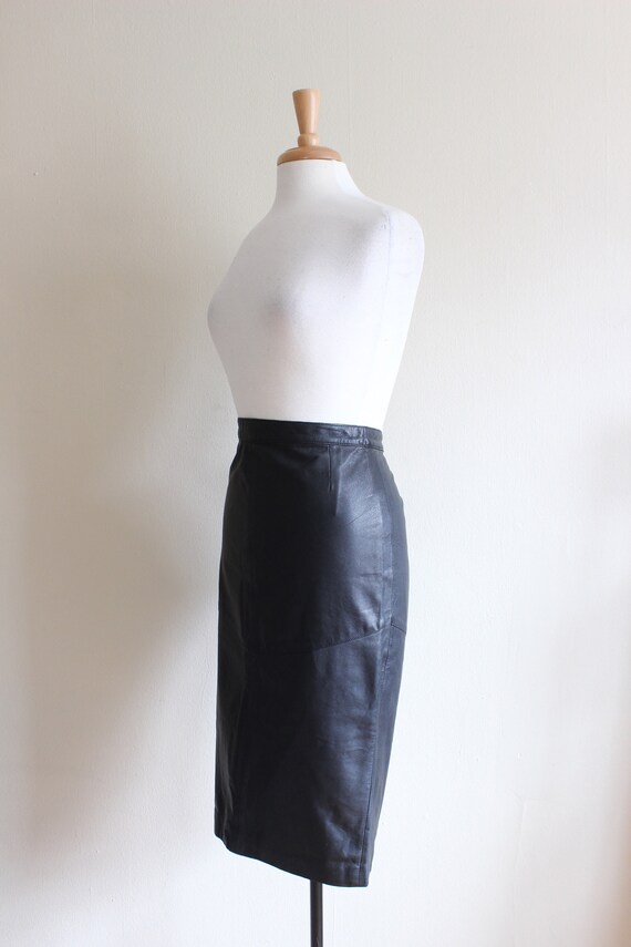 Vintage Black Leather High Waist Wiggle Skirt - image 5