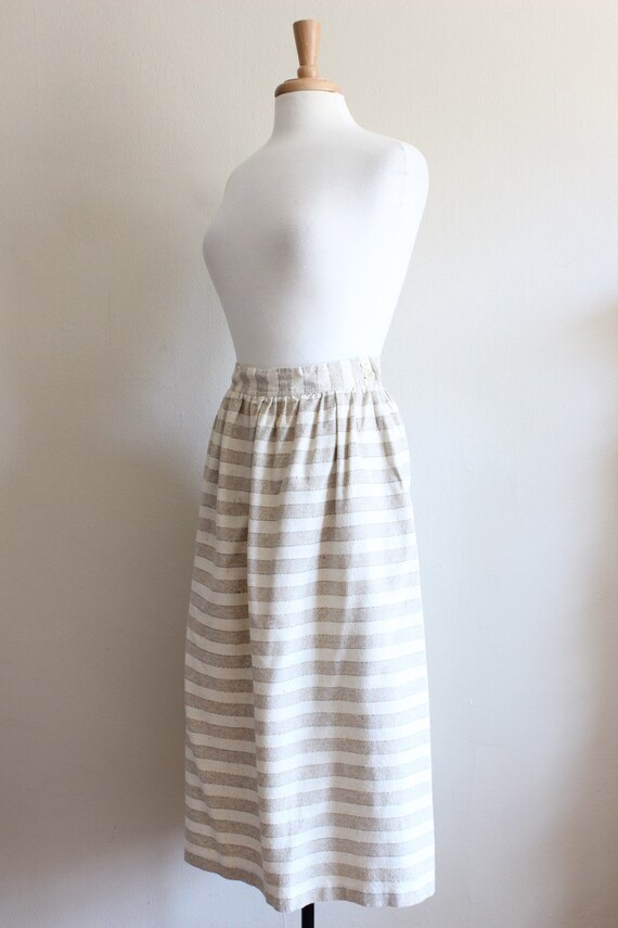 Vintage 1980s Cream & Beige Stripe Midi Skirt - image 5