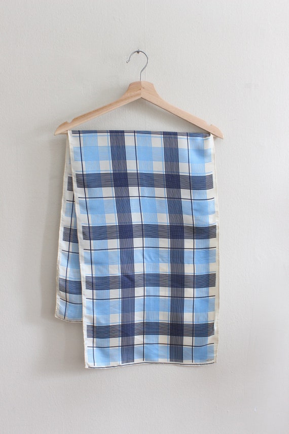 Vintage Blue Plaid Silk Blend Echo Scarf - image 2