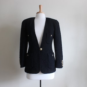 Vintage JH Collectibles Black Wool Blend Boucle Blazer Jacket