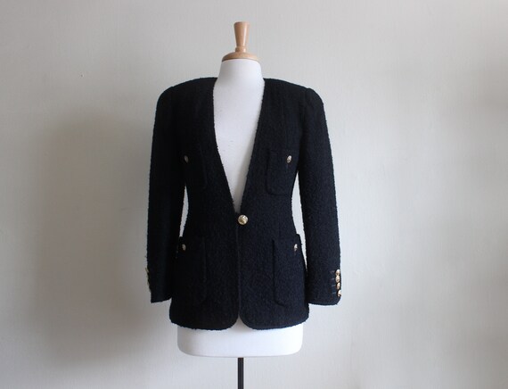 Vintage JH Collectibles Black Wool Blend Boucle Blazer Jacket