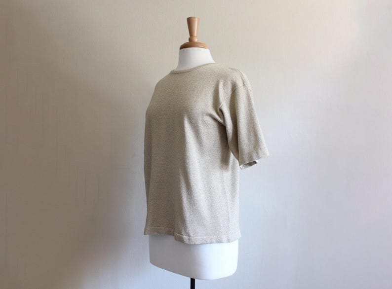 Vintage Metallic Gold Lurex Knit Short Sleeve Top image 1