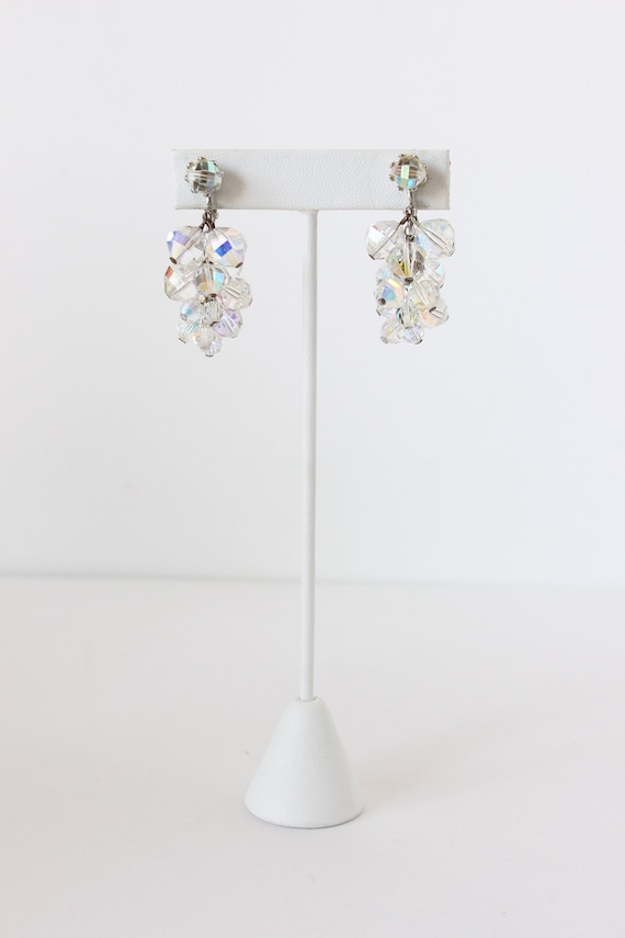 Vintage Iridescent Crystal Cluster Dangle Earrings
