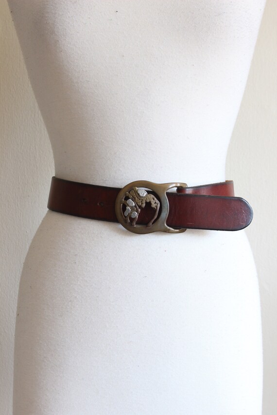 Vintage 1970s Brown Leather and Chunky Brass Round