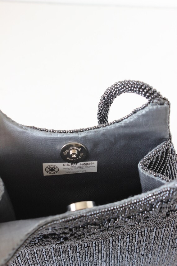 Vintage Gunmetal Grey Beaded Double Handle Bag - image 9